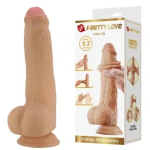 Consolador Piel Deslizante con Testículos de 23cm Draco